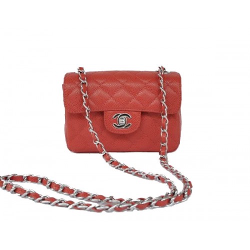 Cheap Chanel Classic mini Flap Bag 1115 Red Leather Silver Hardware