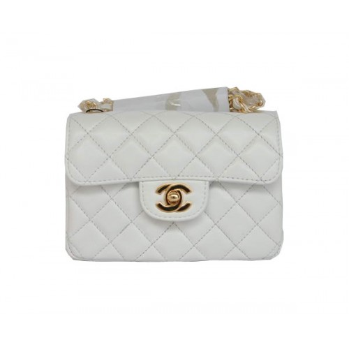 Cheap Chanel Classic mini Flap Bag 1115 White Sheepskin Golden Hardware