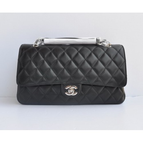 Bolso Chanel Marble 2.55 con doble solapa 1113 negro con cadena plateada