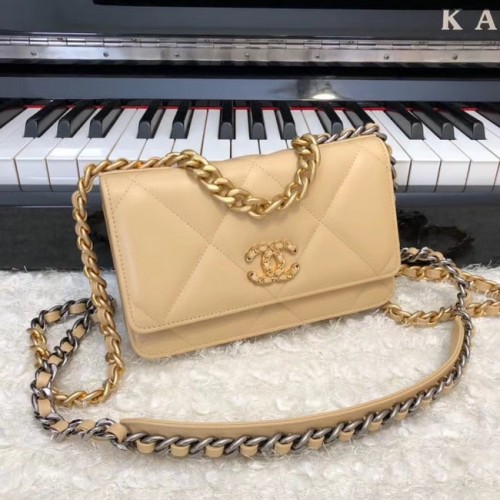 Chanel 19 Classic Sheepskin Leather Chain Wallet AP0957 albaricoque