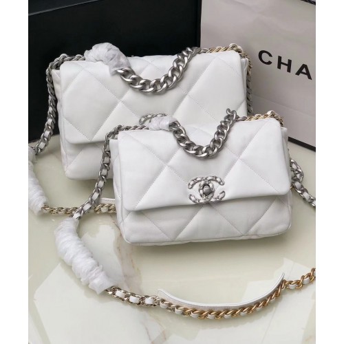 Chanel 19 bolso con solapa AS1160 AS1161 AS1162 Blanco Plata Herrajes
