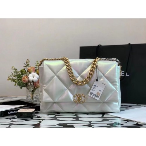 bolso chanel 19 con solapa grande Piel de becerro iridiscente y tono dorado AS1162
