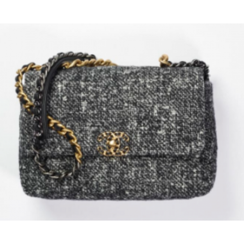 Chanel 19 bolso con solapa Tweed AS1160 negro