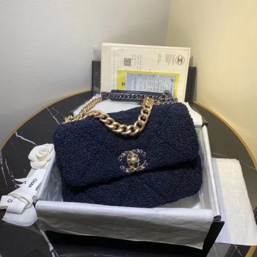 Bolso con solapa de lana Chanel 19 AS1160 Royal Blue