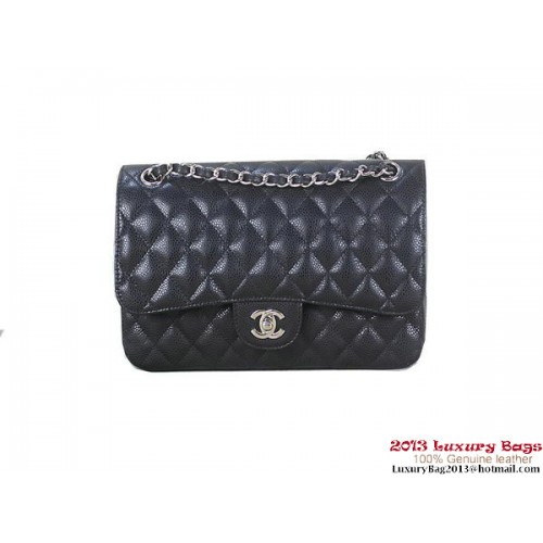 Bolso Chanel 2.55 Classic Flap Negro Original Cannage Patterns Cuero Plata