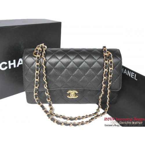 Chanel 2.55 Classic Flap Bag Black Original Caviar Leather Gold