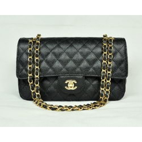 Chanel 2.55 Bolso con solapa acolchada 1112 Negro con herrajes dorados