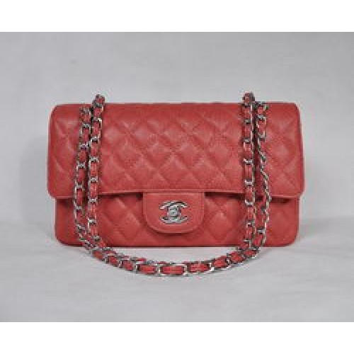 Chanel 2.55 Bolso con solapa acolchada 1112 Rojo con herrajes plateados
