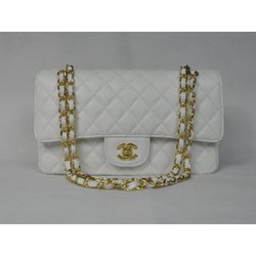 Chanel 2.55 Bolso con solapa acolchada 1112 Blanco con herrajes dorados