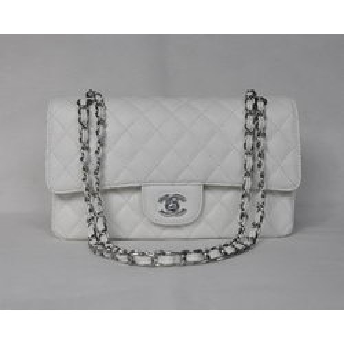 Chanel 2.55 Bolso con solapa acolchada 1112 Blanco con herrajes plateados