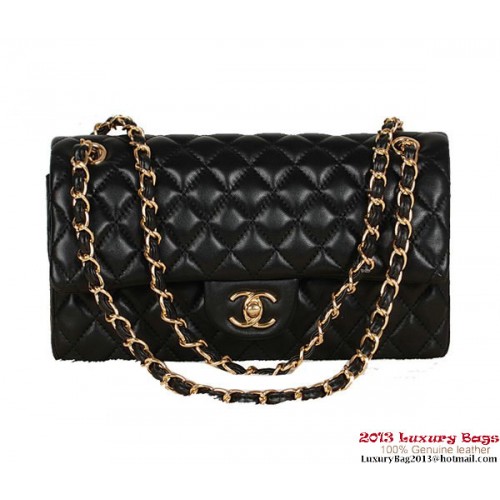 Bolso Chanel Serie 2.55 Cuero de piel de oveja negro 1112 Oro