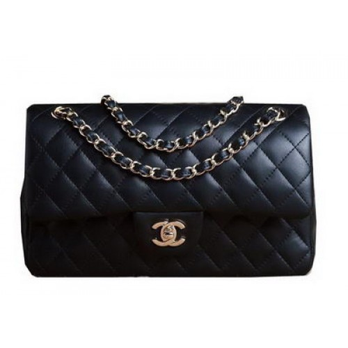 Bolso Chanel Serie 2.55 Original Piel De Oveja Negra CHA1112 Dorado