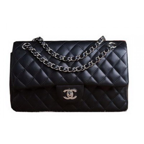 Bolso Chanel Serie 2.55 Original Piel de Oveja Negra CHA1112 Plata