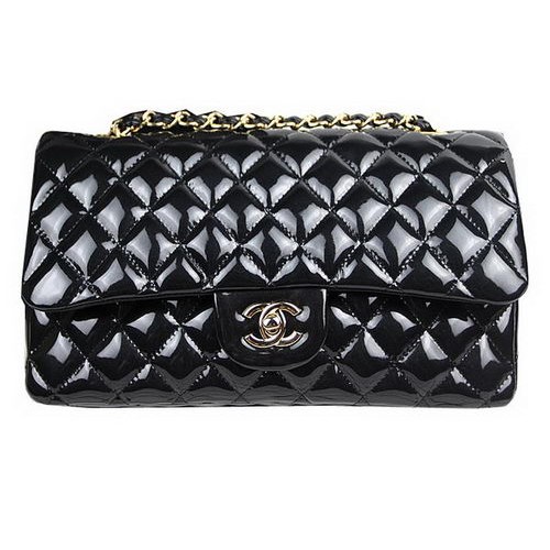Bolsos Chanel Serie 2.55 Negro Charol Original A1112 Dorado