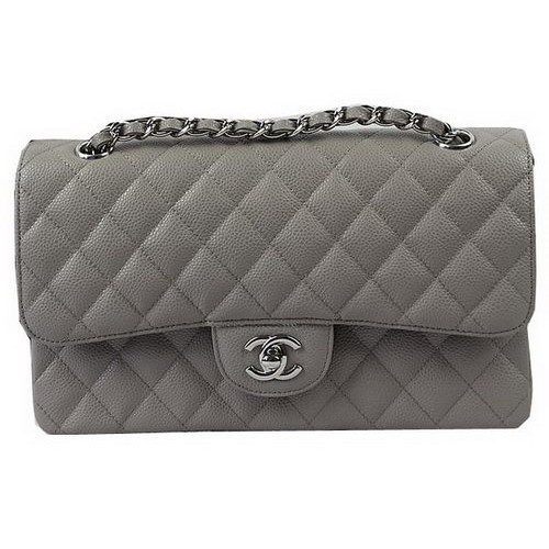 Chanel Serie 2.55 Bolsos Gris Cannage Patrón Cuero CFA1112 Plata