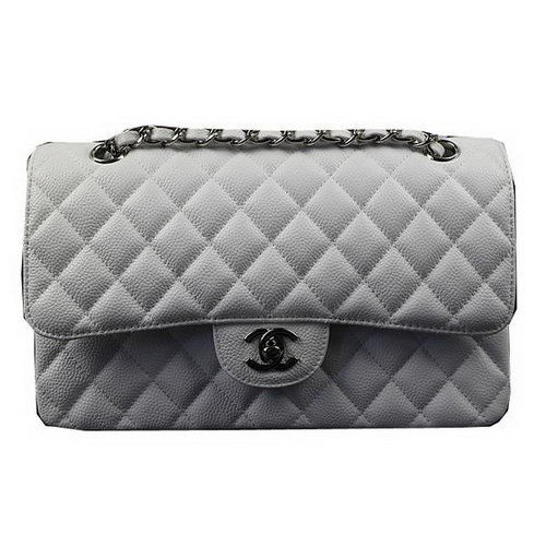 Chanel 2.55 Serie Bolsos Blanco Cannage Patrón Cuero CFA1112 Plata