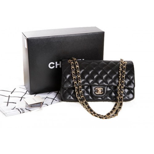 Chanel 2.55 Series Bolso con solapa clásico de cuero original negro A01112 Oro