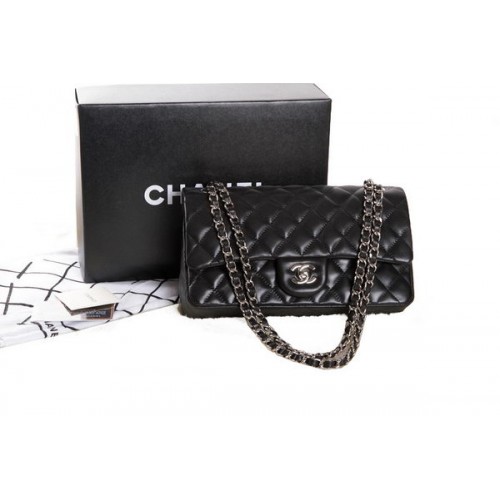 Chanel 2.55 Series Black Original Leather Classic Flap Bag A01112 Plata