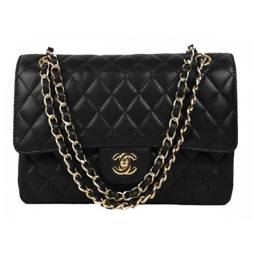 Chanel 2.55 Series Caviar Leather Flap Bag A01112 Negro Dorado