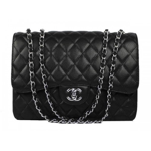 Chanel 2.55 Series Caviar Leather Large Flap Bag A36070 Negro