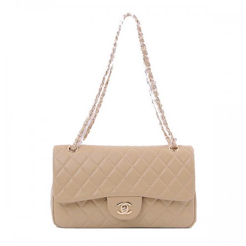 Chanel 2.55 Series Classic Flap Bag 1112 Apricot Sheepskin Gold