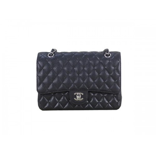 Chanel 2.55 Series Classic Flap Bag 1112 Black Cannage Pattern Cuero original Plata