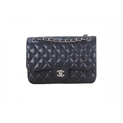 Chanel 2.55 Series Classic Flap Bag 1112 Black Original Cannage Pattern Leather Silver