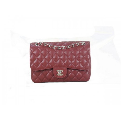 Chanel 2.55 Series Classic Flap Bag 1112 Borgoña Original Cannage Patrón Cuero Plata