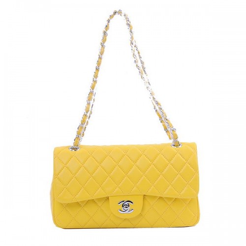 Chanel 2.55 Series Classic Flap Bag 1112 Limón Piel de oveja Plata