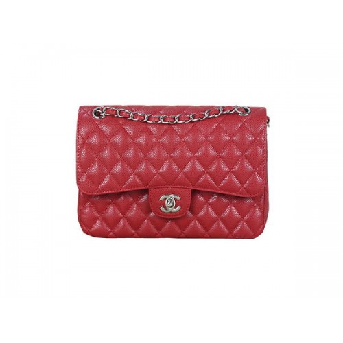 Chanel 2.55 Series Classic Flap Bag 1112 Red Cannage Pattern Cuero original Plata