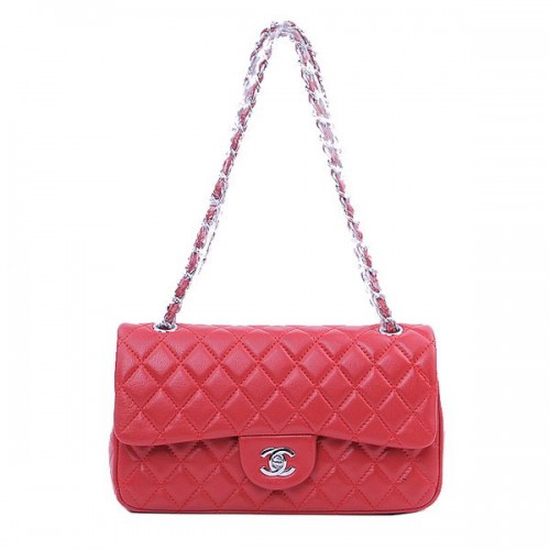 Chanel 2.55 Series Classic Flap Bag 1112 Red Sheepskin Silver
