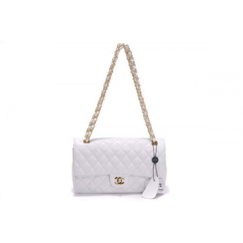 Cheap Chanel 2.55 Series Flap Bag 1112 White Charol Golden Hardware