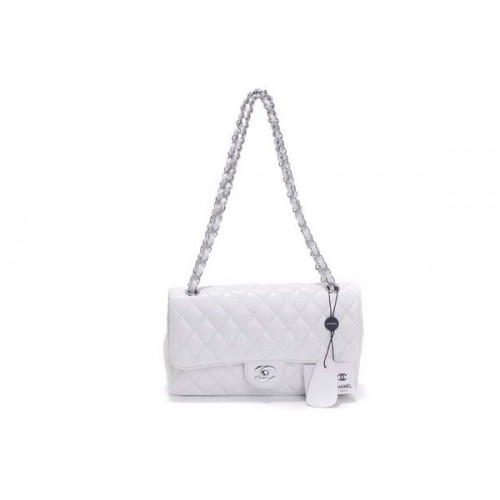 Cheap Chanel 2.55 Series Flap Bag 1112 White Charol Hardware plateado