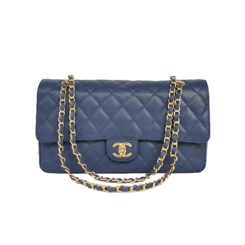Cheap Chanel 2.55 Series Flap Bag 1113 Blue Leather Golden Hardware
