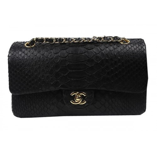 Chanel 2.55 Serie Flap Bolsos Original Serpiente Cuero A1112 Negro