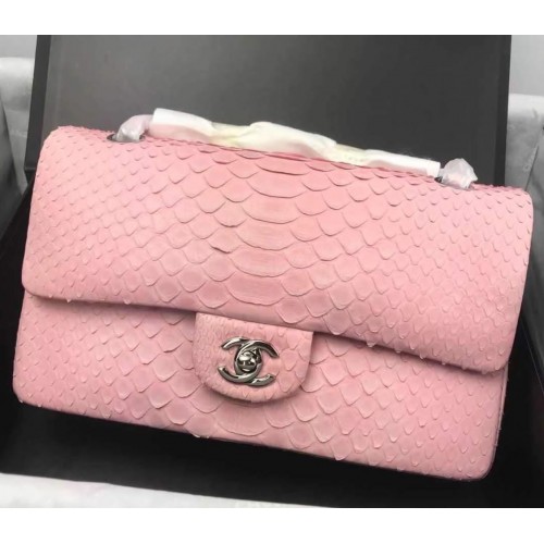 Chanel 2.55 Series Flap Bolsos Sakura Pink Original Python Leather A1112SA Plata