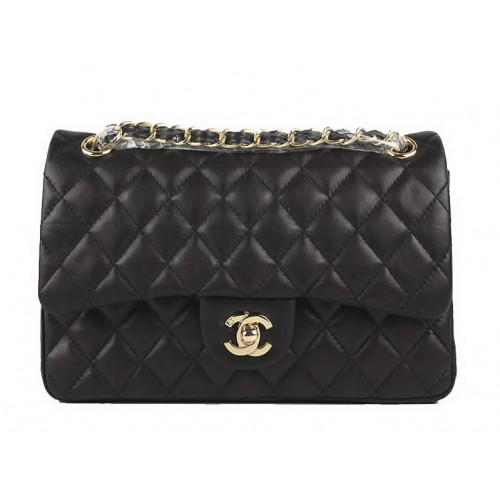 Chanel 2.55 Series Bolso con solapa de cuero original A01112 Negro Dorado