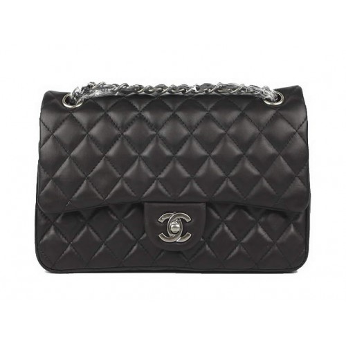 Chanel 2.55 Series Bolso con solapa de cuero original A01112 Negro Plata