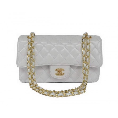 comprar barato Chanel 2.55 Series White Charol Flap Bag Gold Hardware