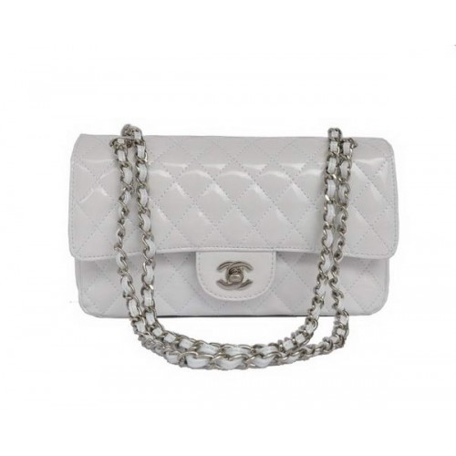comprar barato Chanel 2.55 Series White Charol Flap Bag Silver Hardware