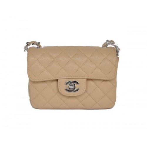 Chanel 2.55 mini Flap Bag 1115 Piel de oveja beige Herrajes plateados