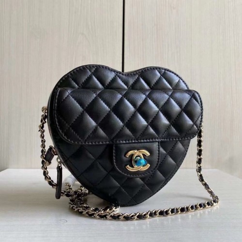 Chanel 2022S Love Heart Bolso bandolera con cadena de piel de cordero original AS3191Y Negro