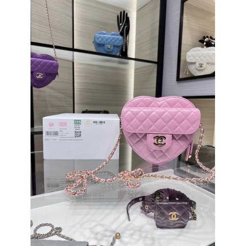 Chanel 2022S Love Heart Bolso bandolera con cadena de piel de cordero original AS3191Y Rosa