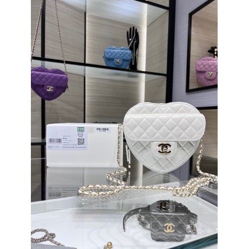 Chanel 2022S Love Heart Bolso bandolera con cadena de piel de cordero original AS3191Y Blanco