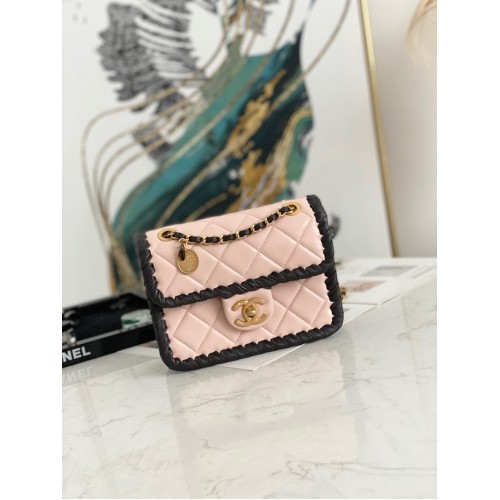 Chanel 22C New Woven Piping Square Bolso de cuero original AS2495 ROSA