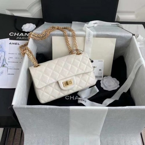 Chanel 2.55 Bolso con solapa de piel de becerro A37586 blanco