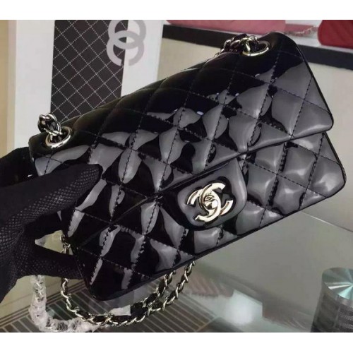Bolso Chanel Serie 2.55 Doble Solapa Negro Original Charol CF7024 Plata