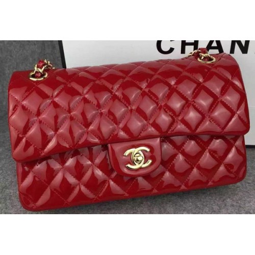 Bolso Chanel Serie 2.55 Doble Solapa Rojo Charol Original CF7024 Oro