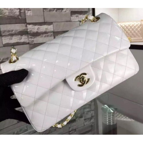 Bolso Chanel Serie 2.55 Doble Solapa Blanco Original Charol CF7024 Oro