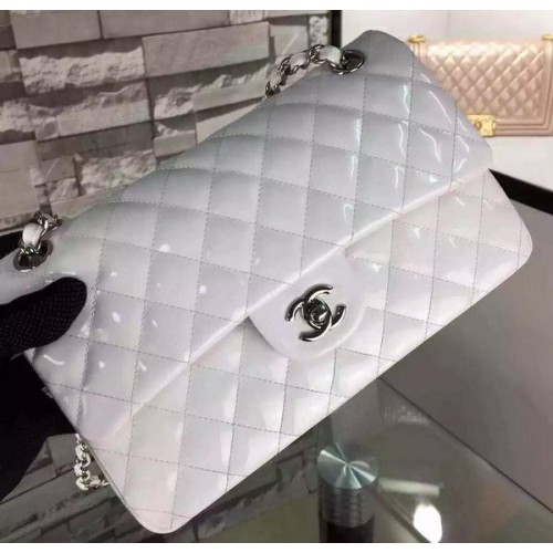 Bolso Chanel Serie 2.55 Doble Solapa Blanco Original Charol CF7024 Plata
